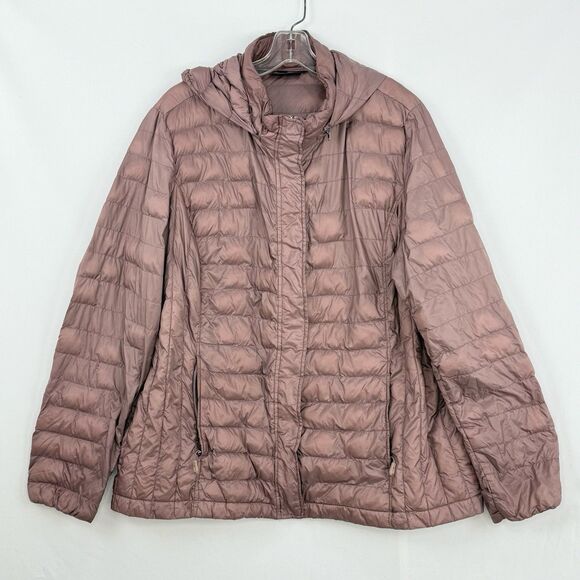 32 Degrees Heat Womens Hooded Down Puffer Packable Taupe Jacket Size 2X - Picture 2 of 16